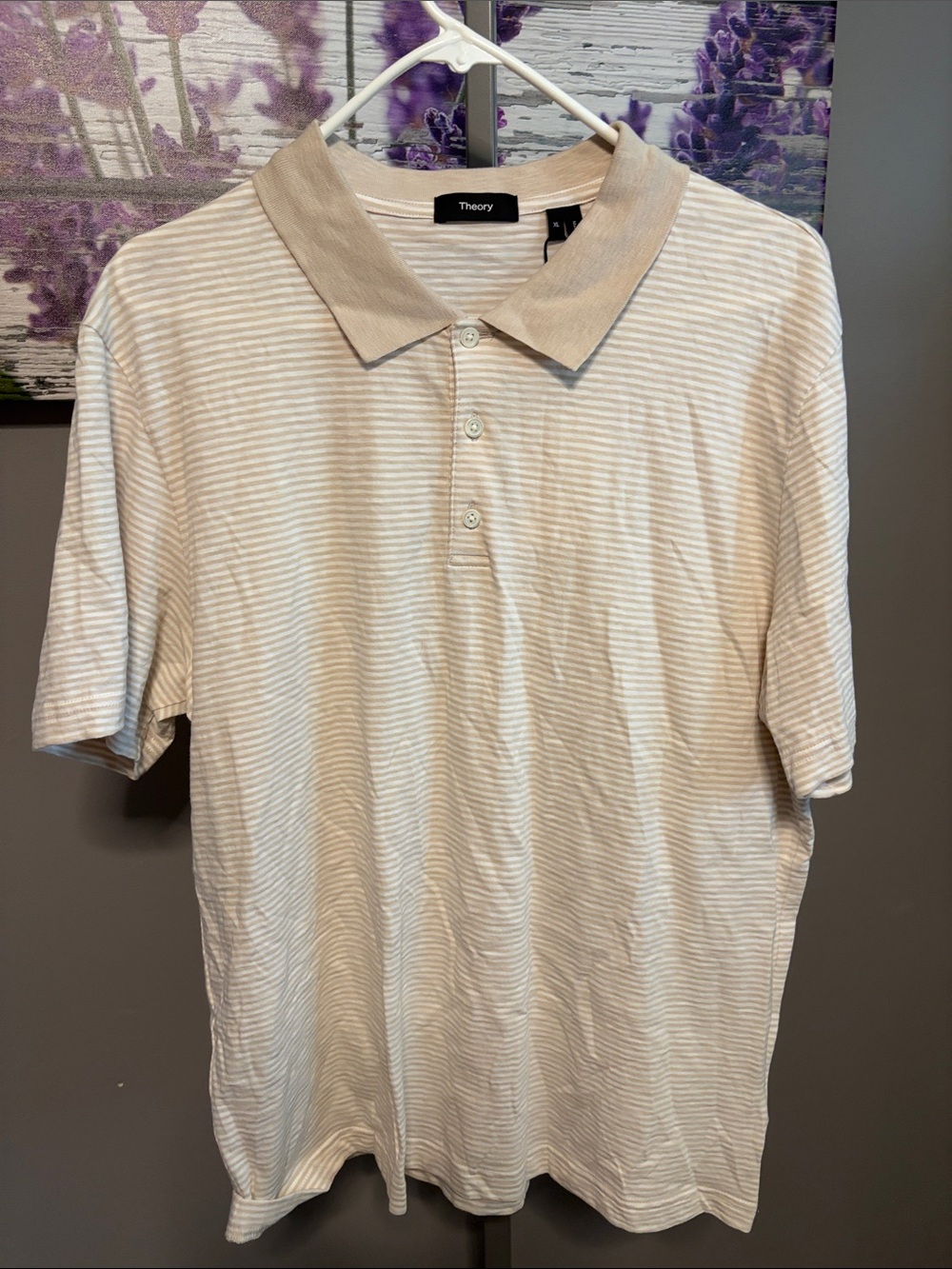 Theory Men's Light Beige Striped Polo NWT Size XL